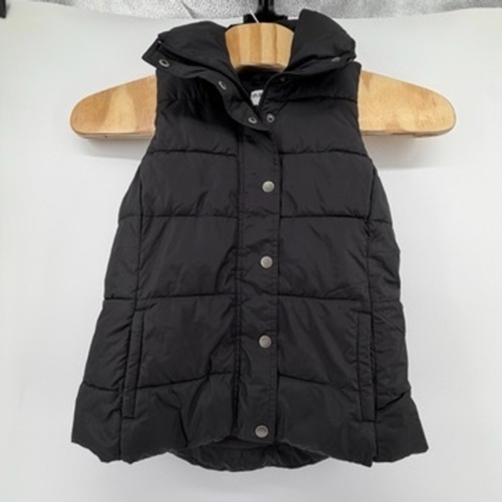 Old Navy Womens Black Quilted Puffer Vest Fleece Lined Funnel Neck‎ Small